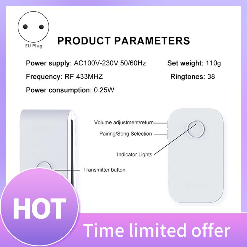 Smart Elderly Home - B68A 433 Mhz Self-Generating Wireless Doorbell